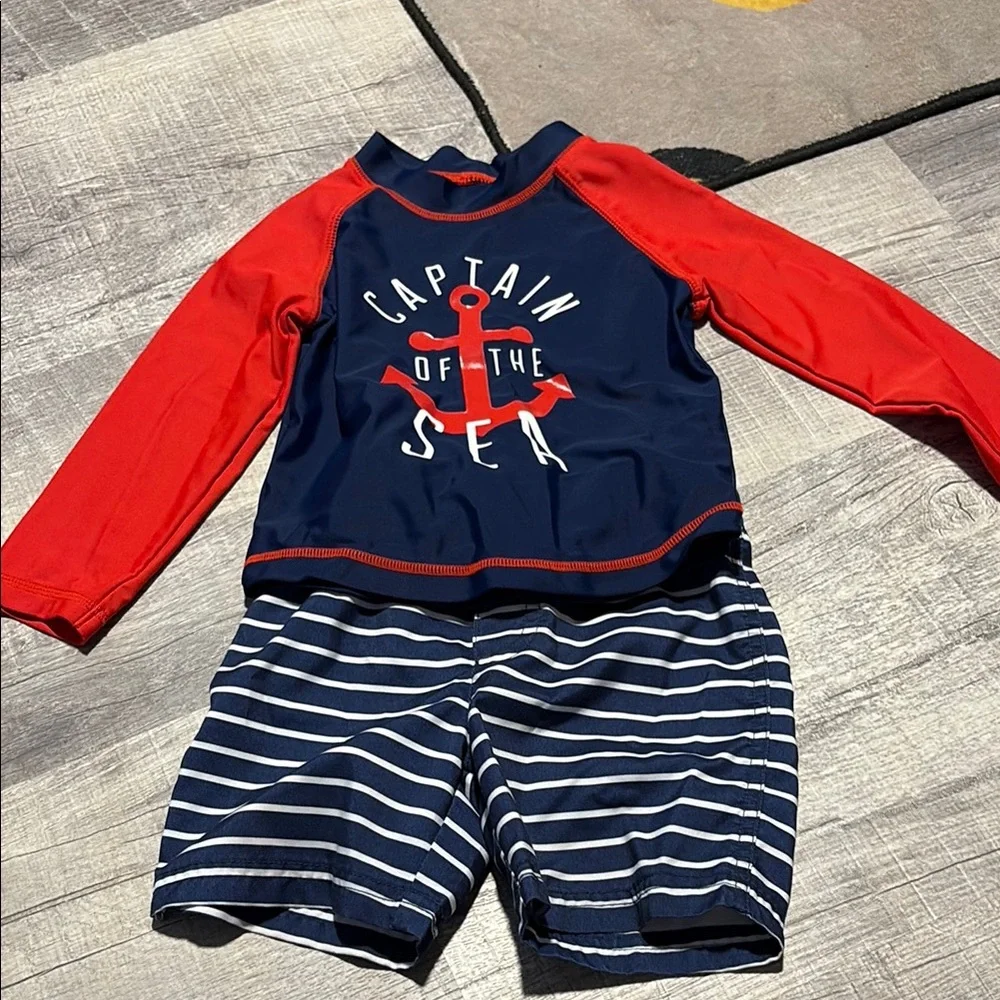 Simple Red and Blue Rashguard Swim Set - Picture 1 of 2